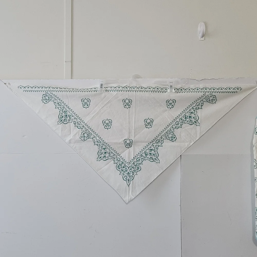 VTG Cotton Kitchen Apron & Bandana Set Blue Green Teal Swirled Design Pattern. - Picture 15 of 16